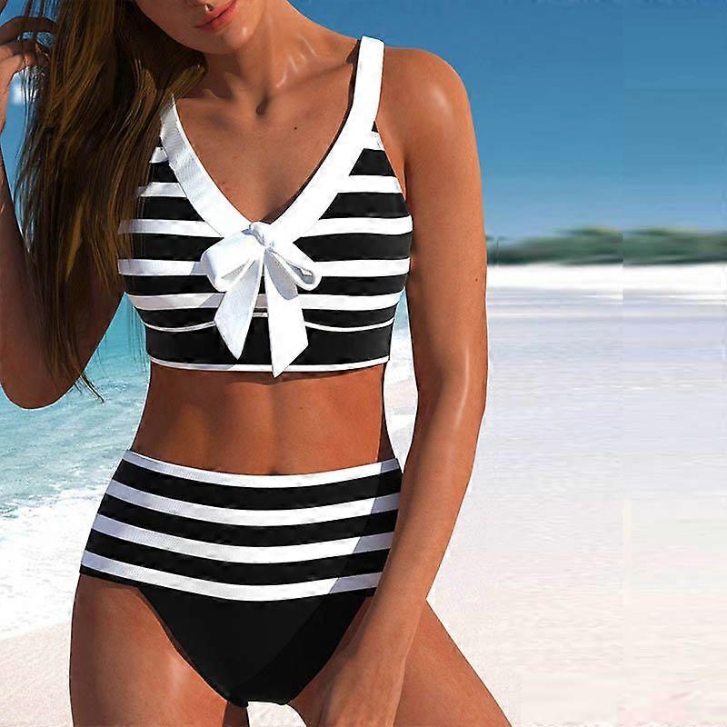 Dame Halter Bow Stripe Print Bikini Tankini badedragt