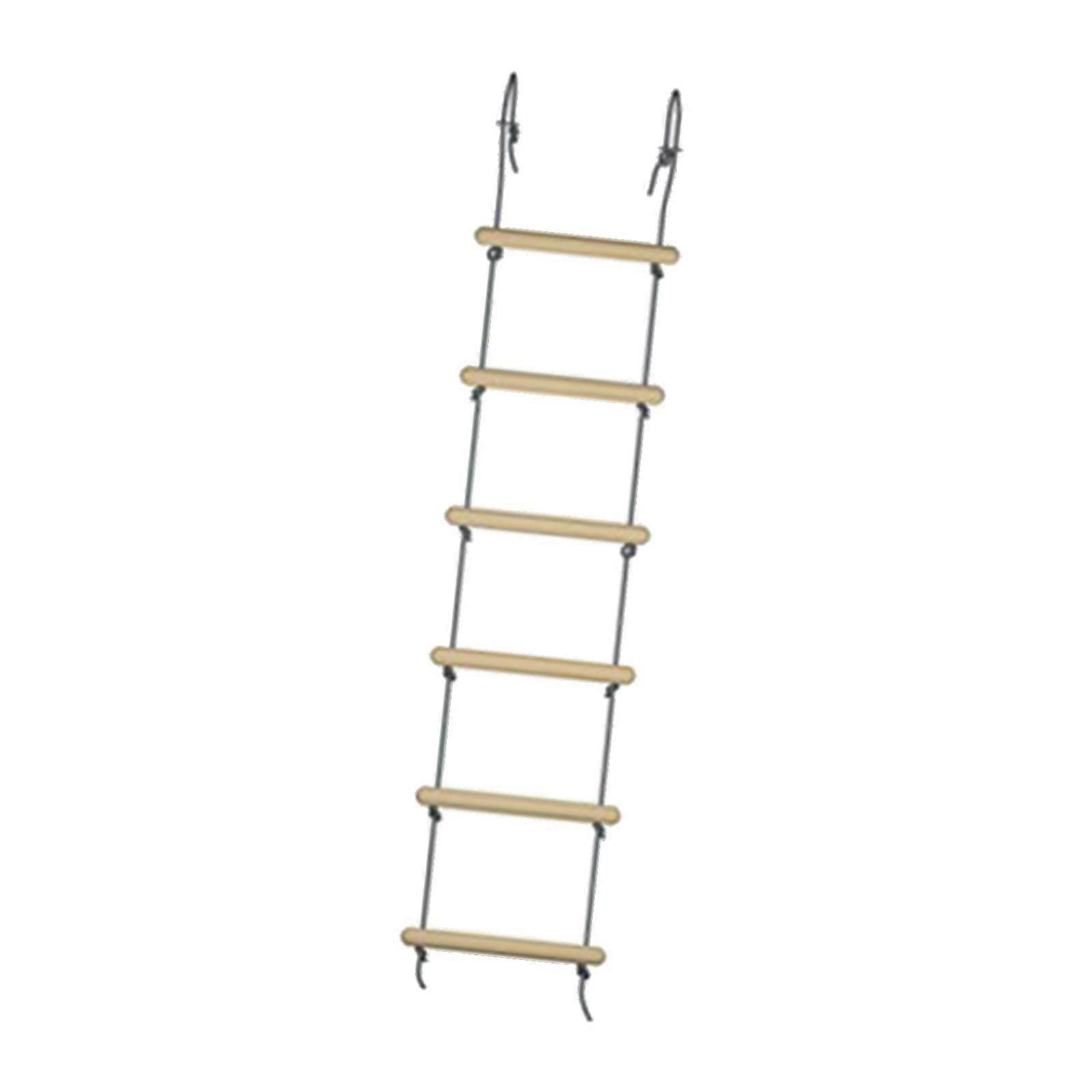 Swing Rope Ladder 6 Steps Wood Climbing Frame for Treehouse Child Playground