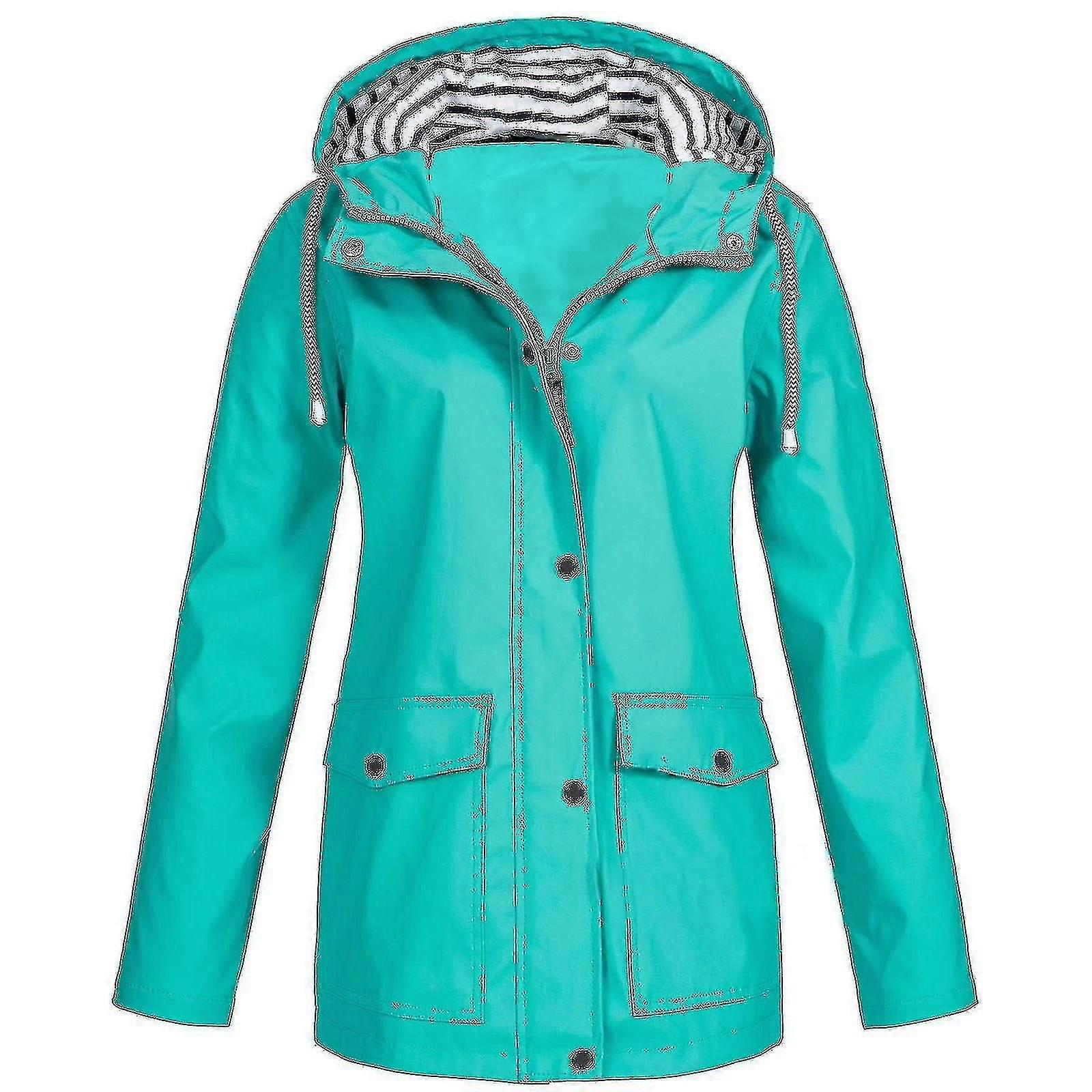 Women Solid Rain Jacket Outdoor Plus Size Waterproof Hooded Raincoat Windproof