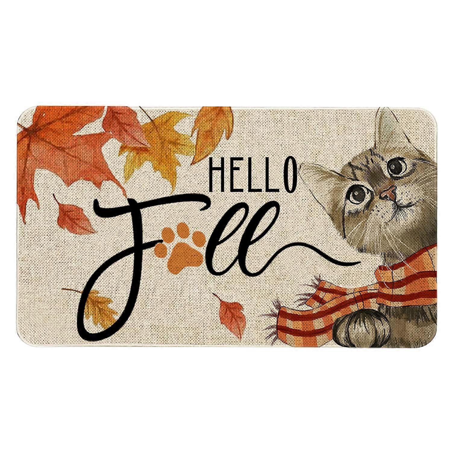 Hello Fall cat door mat, 30x17 inch, non-slip