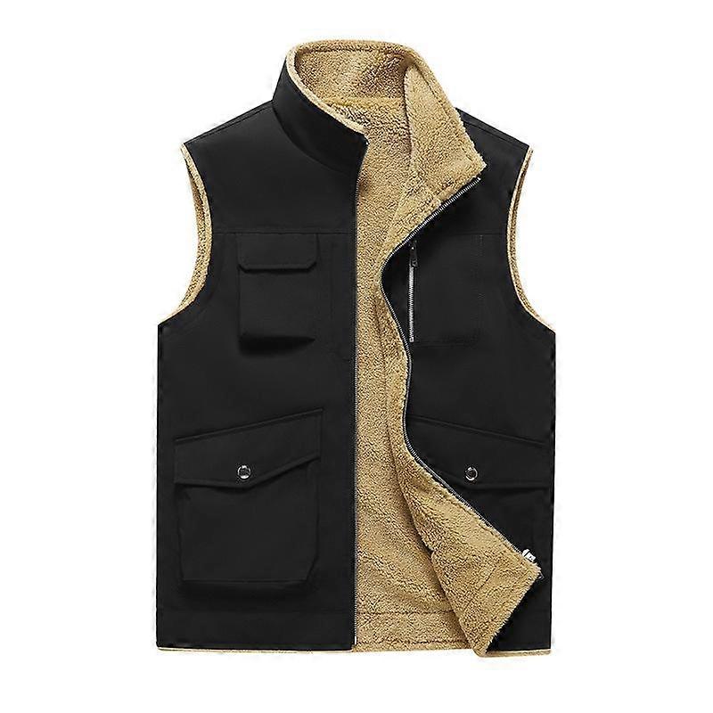 Autumn and Winter Work Clothes Lamb Fleece Vest Men's Standing Collar Work Clothes Vest Jeep Style Multi Pocket Standing Collar Kam Shoulder Vest