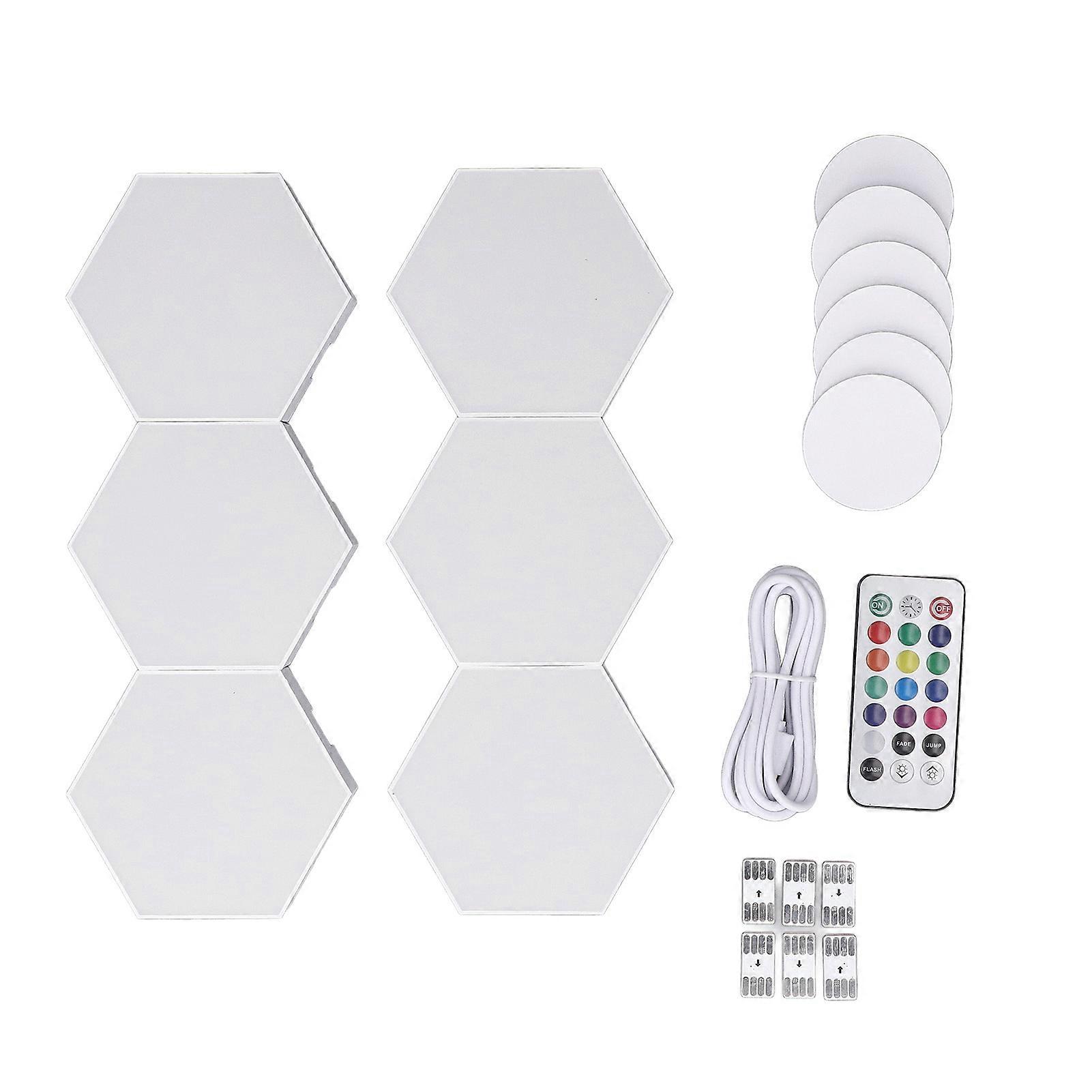 6 Set RGB LED Hex Wall Light Kit 13 Colors 3 Dynamic Modes Remote Control Hex Wall Light USB Powered