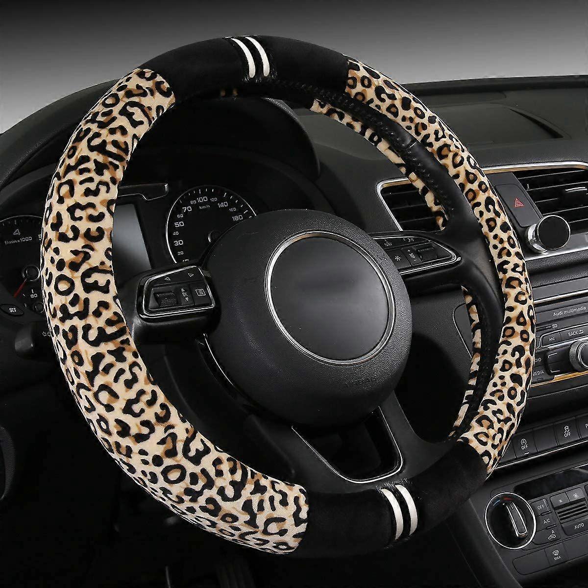 Leopardmönstrat rattskydd, Cheetah Sammet Cloth, Smidig beröring, Andas, Universal 15 tum, Beige (leo01)