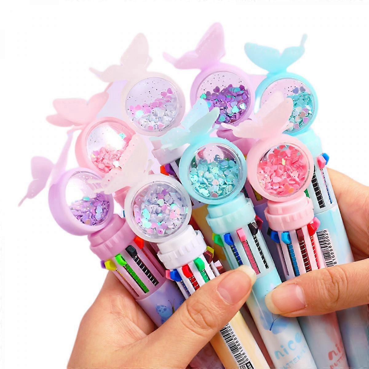 Multicolor Butterfly Pens 0.5mm 10-in-1 Retractable Ballpoint Pens for Office Supplies and kids school