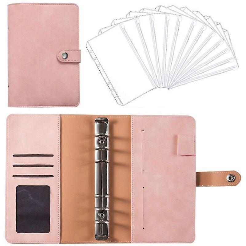 Budget Folders with Zippered Envelopes, A6 PU Leather Notebook Folders 6 Holes BgjZx5FzDw