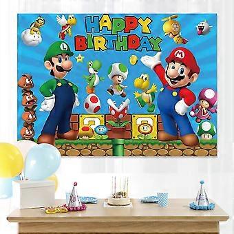 Super Mario 'Happy Birthday' Banner – Partydekoration Mit Tortenaufsätzen