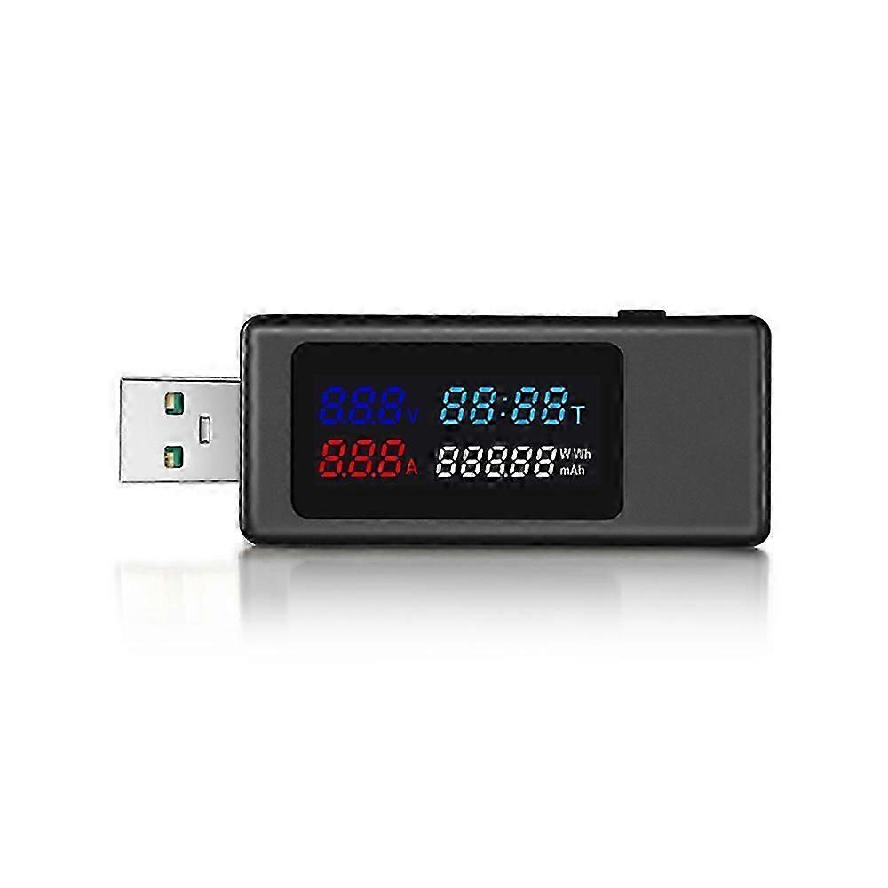 6 in 1 USB Tester DC4-30V IPS Display Digital Voltage Power Timing Capacity Meter Detector for Current, Voltage,Black JP
