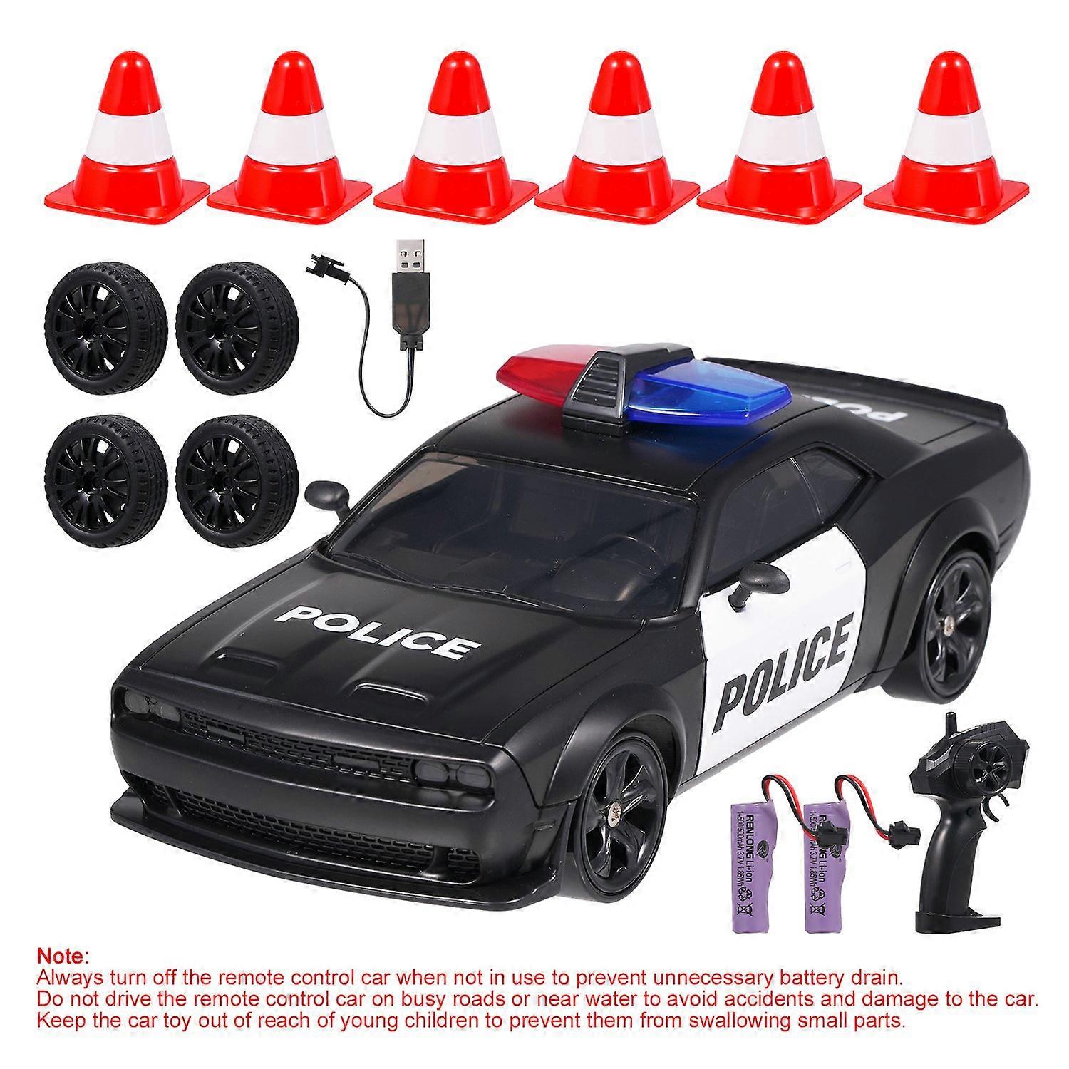 Police Car Remote Control Toy for Kids, 4WD Drift Car Toy with Lights 2 Rechargeable Batteries, Birt