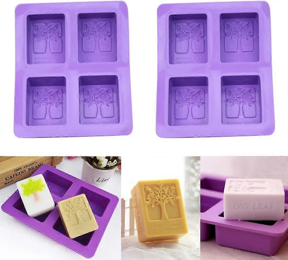 2 Pieces 4 Cavity Tree Shape Handmade Soap Molds Rectangular Silicone Mold for Baking Rectangular Ice Cream Cakes, Baking Tools, Reusable
