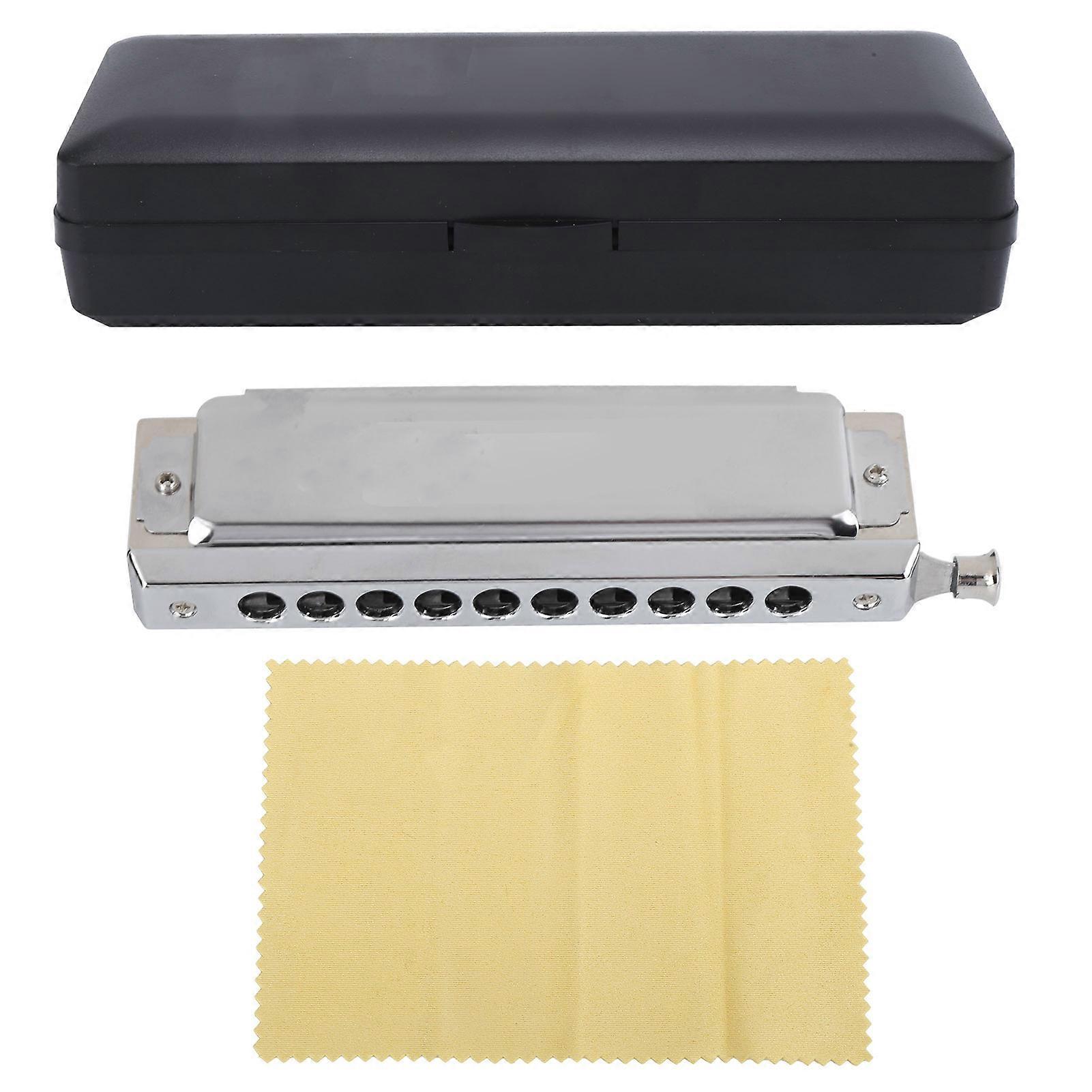 Gaita cromática de 10 furos, 40 tons, polifônica de 2 lados, prata