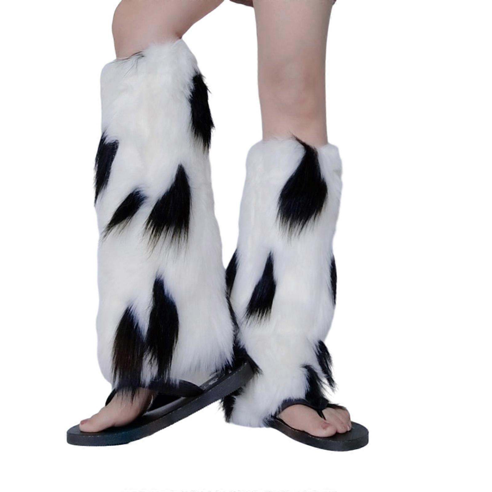 Vache Dot Fuzzy Faux Fourrures Jambières Fourrures Talons Longues Bottes Poignets Couverture Une Paire Carnavals Couverture Bottes Y2K JK Uniforme 30
