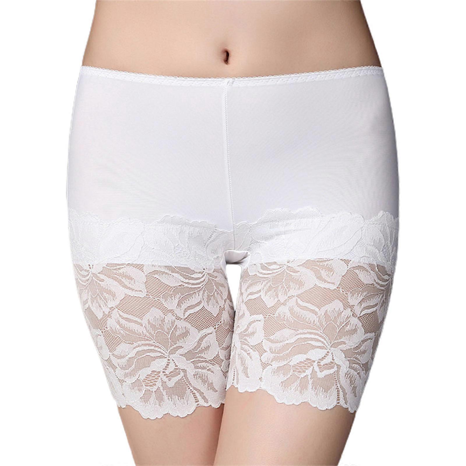 short en dentelle sous-vêtements short en soie glacée stretch leggings de sécurité sous-shorts pour femmes filles sous jupe short de sécurité blanc XL