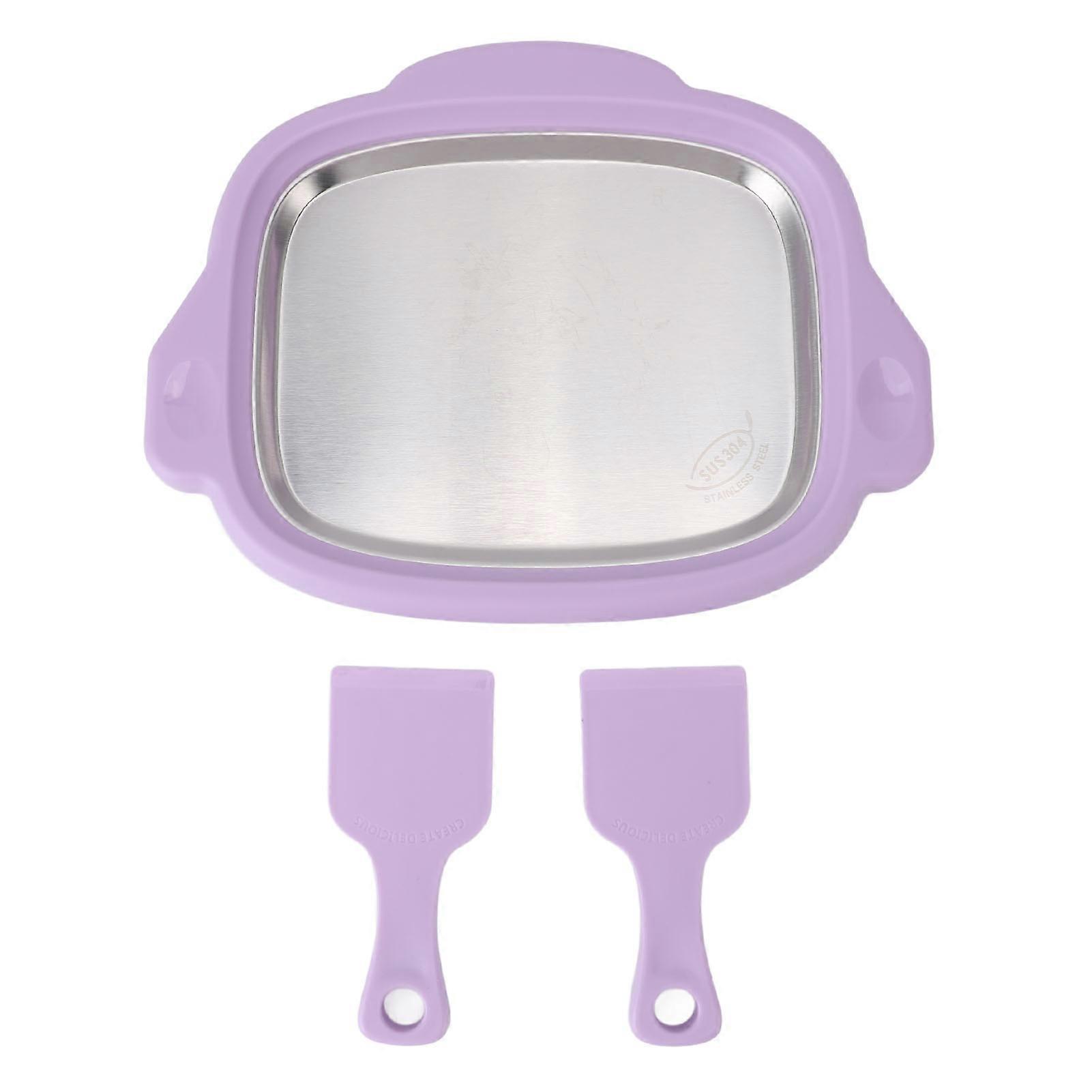 Ice Stir Frying Machine with 2 Shovels 304 Stainless Steel Plate Rolled Ice Cream Maker Fried Yogurt Machine for Home Purple