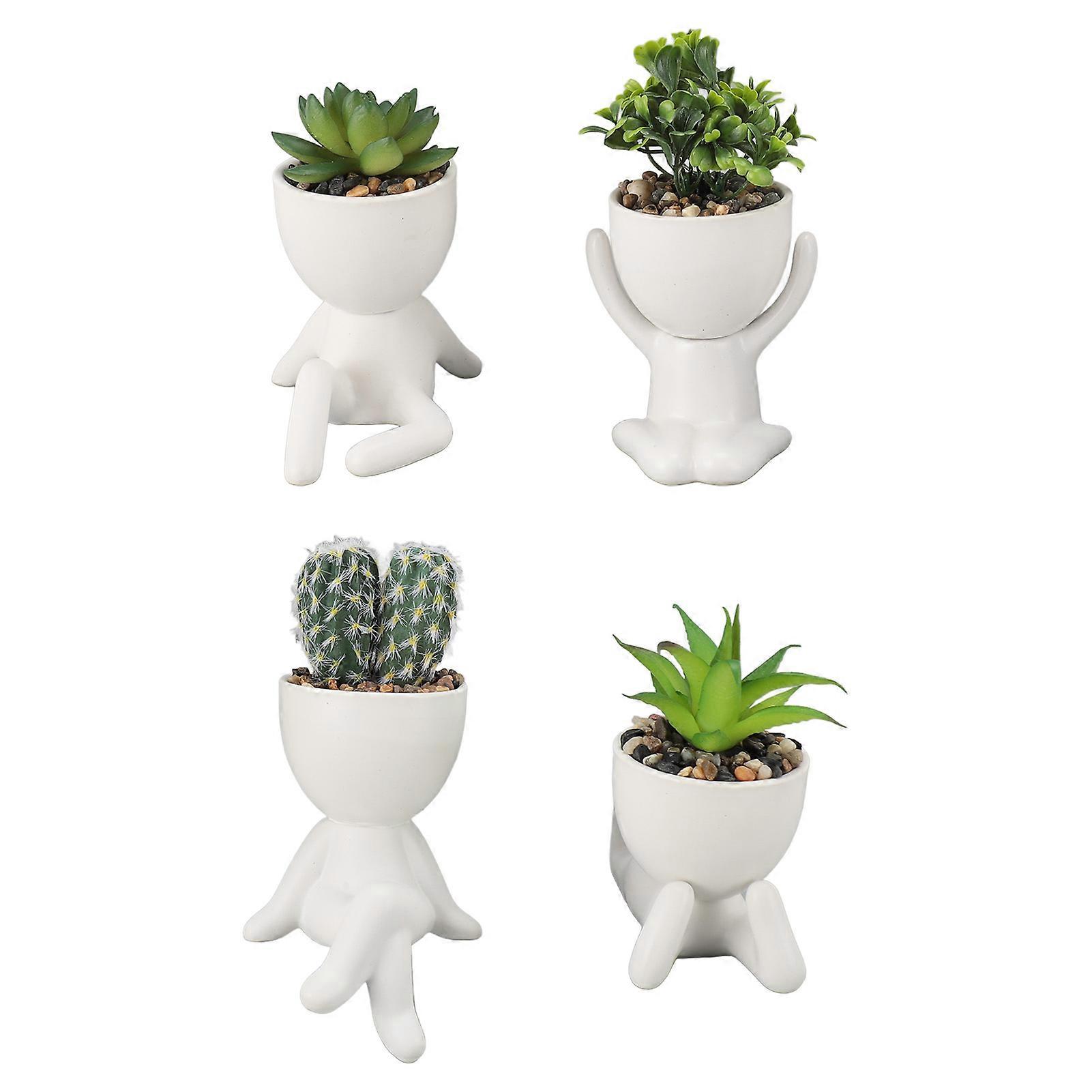 Set of 4 Artificial Skull Flower Pots Ceramic Plastic Planters for Decoration