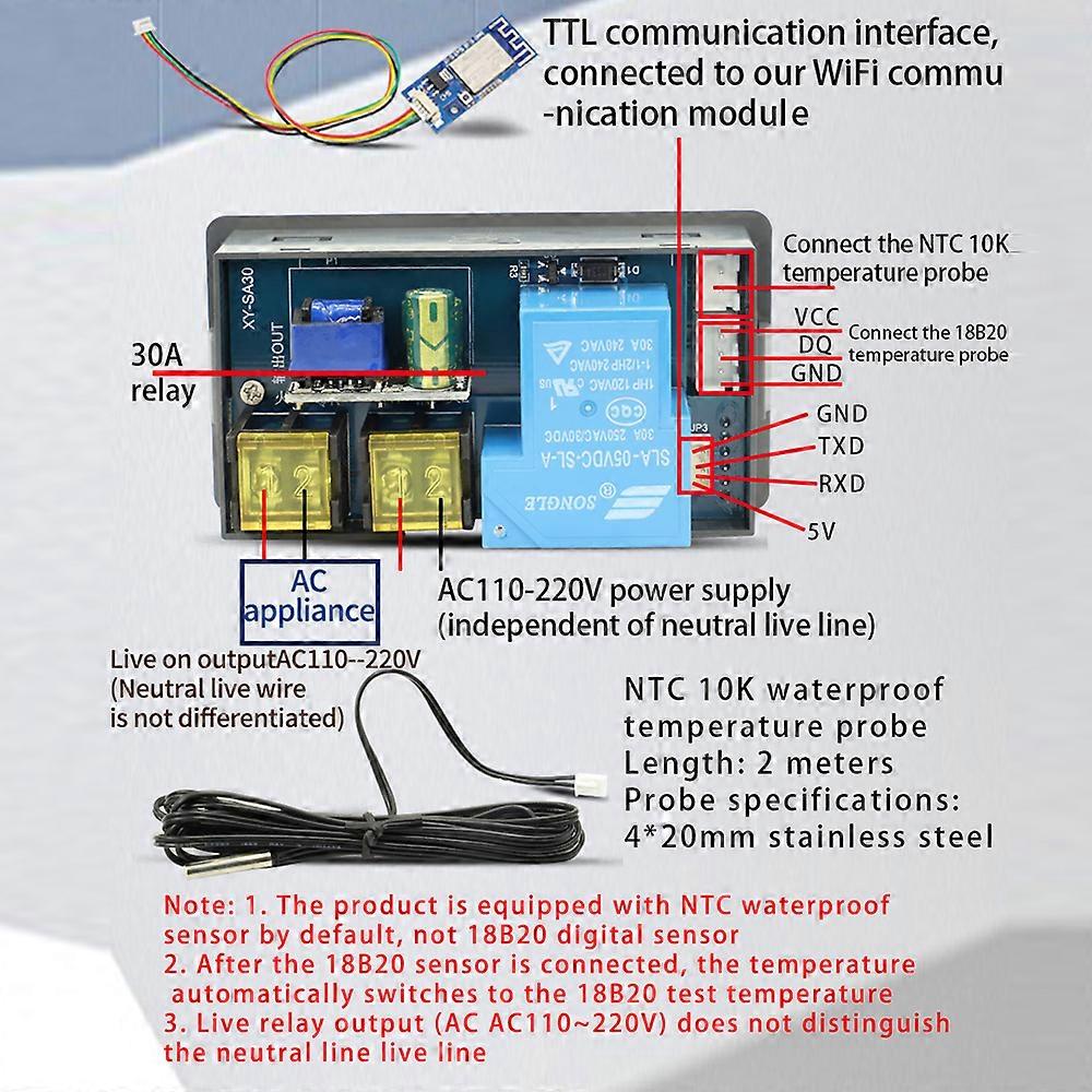 Digital Backlight LCD Display Intelligent Thermostat High Precise Temperature Controller Built-in 30A Relay with Heating Cooling and Power Off Memory