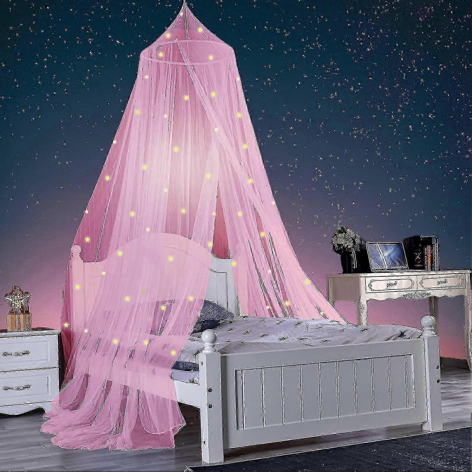 Dossel de cama princesa com brilho nas estrelas escuras
