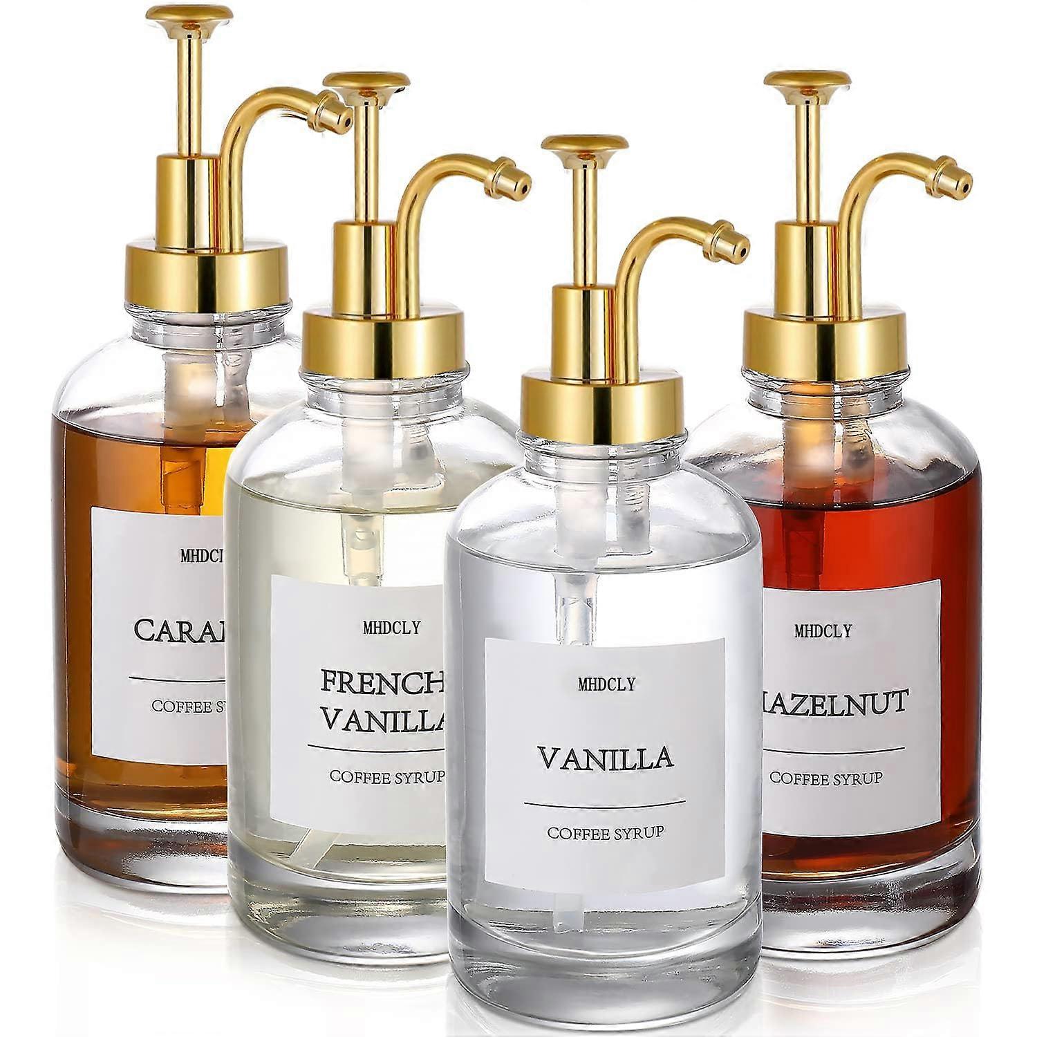 4 Pack Coffee Syrup Dispenser with Gold Pump for Coffee Bar 16.9oz