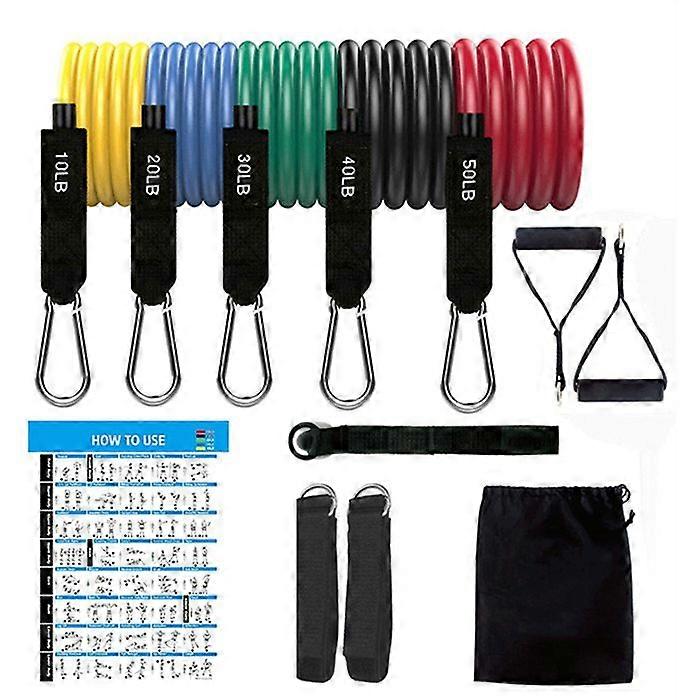 Resistance Bands Set 11pcs - Portable Home Gym Accessories - Stackable Up to 150 lbs. - Perfect Muscle Builder compatible with Weights, Dumbbells, Arm