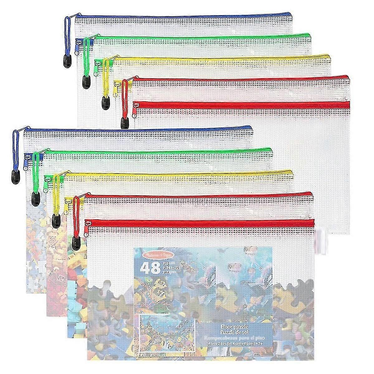 10PCS Double-Layer Mesh Zipper Pouch Bags, Toy Storage Bags compatible Puzzle Building Blocks A4 Zip