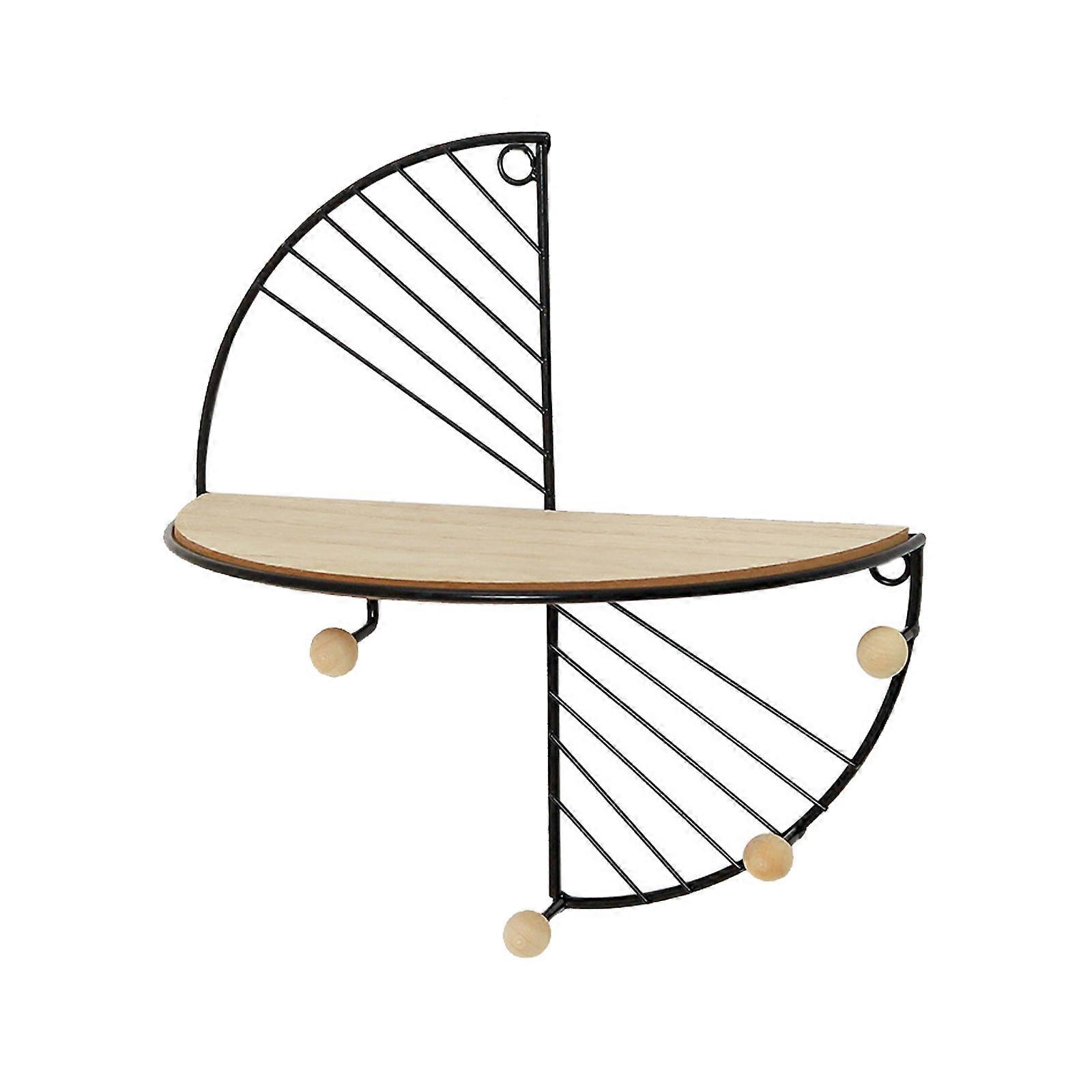 Black Simple Round Wall Shelf Multifunctional Hooks Home Bedroom Wall Organizer