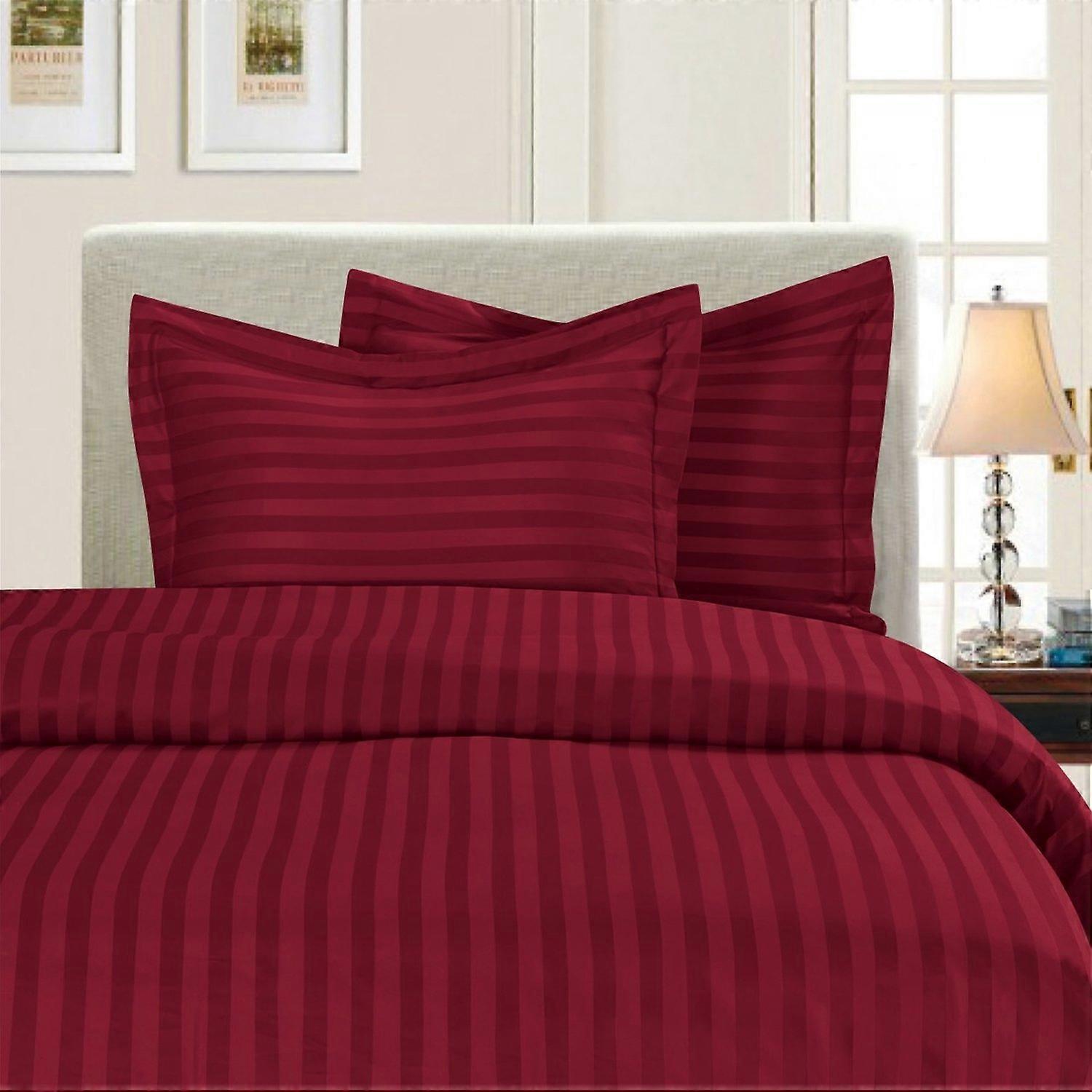 Luxury 3 -piece striped linen set! - 1500 Premier Hotel Quality Silky Soft Crushing Damask Striped Duvet Cover Set, King/California King, Bordeaux