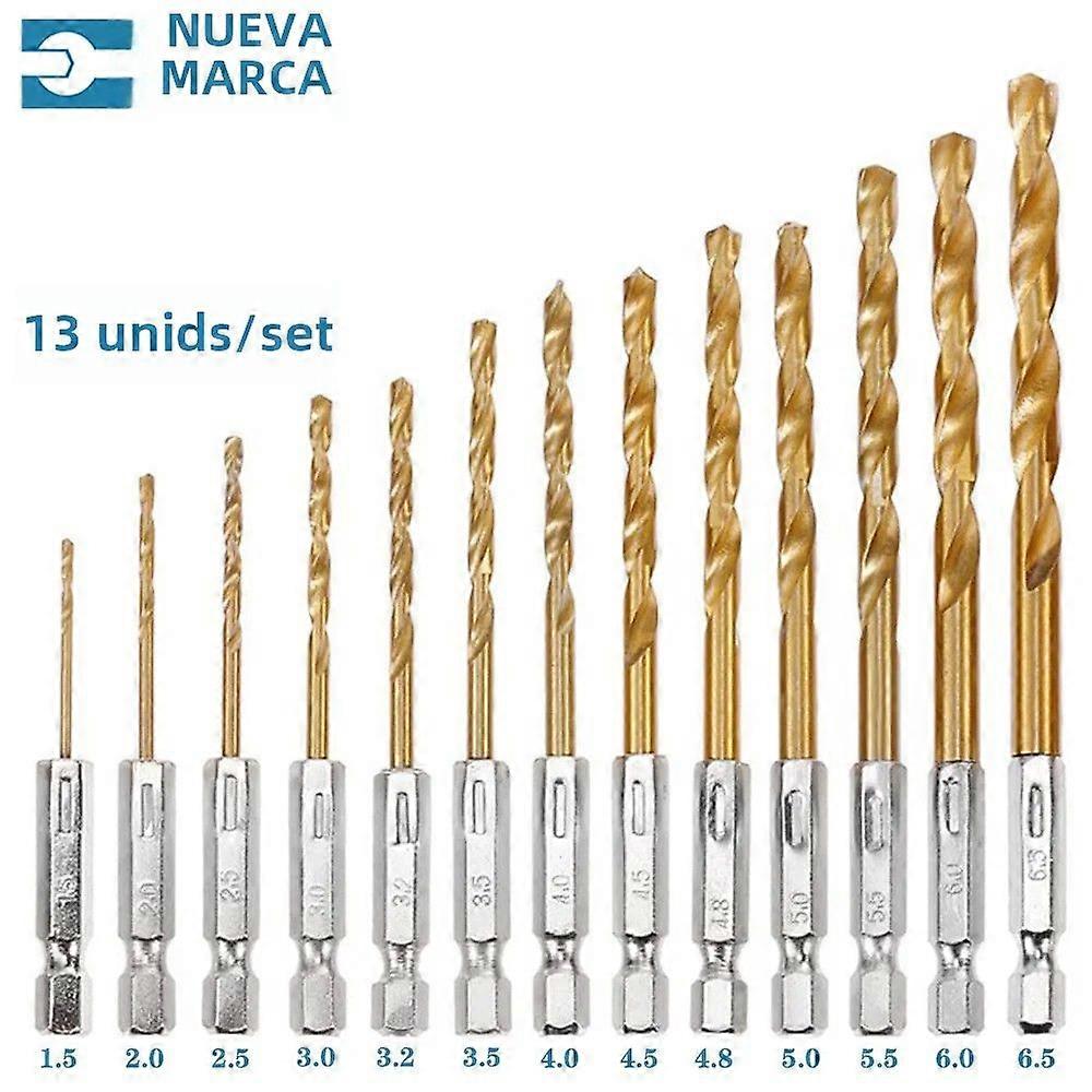 13-Piece High Speed Steel Drill Bit Set for Metal 1/4 Thread 1.5-6.5mm Suitable for Woodworking and Woodworking Operations