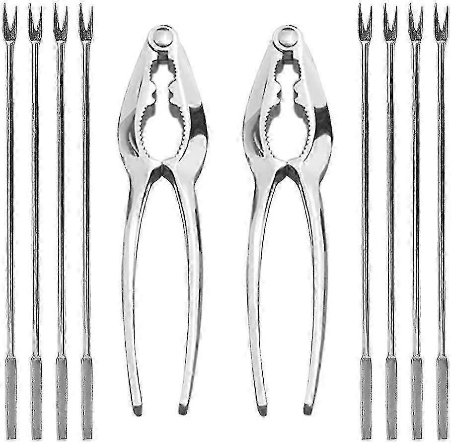 海鲜工具套装坚果饼干 8 件装海鲜开瓶器工具套装，2 件龙虾饼干/蟹饼和 6 件不锈钢海鲜叉/镐