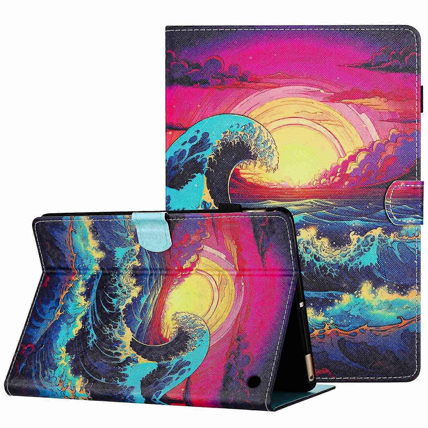 Painted Pattern Stitching Smart Leather Tablet Case