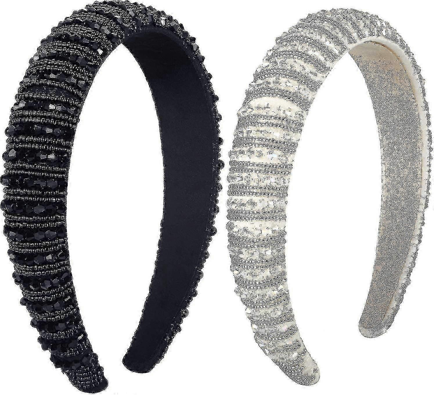 Crystal Rhinestone Headbands (2 Pcs, Black, White) A