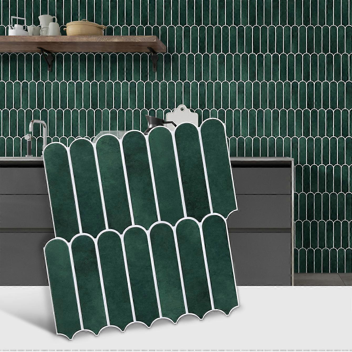 Fish Scale Green Tile Stickers – 10pcs 3D Wall Panels, Self-Adhesive Waterproof Tiles, 30x30cm