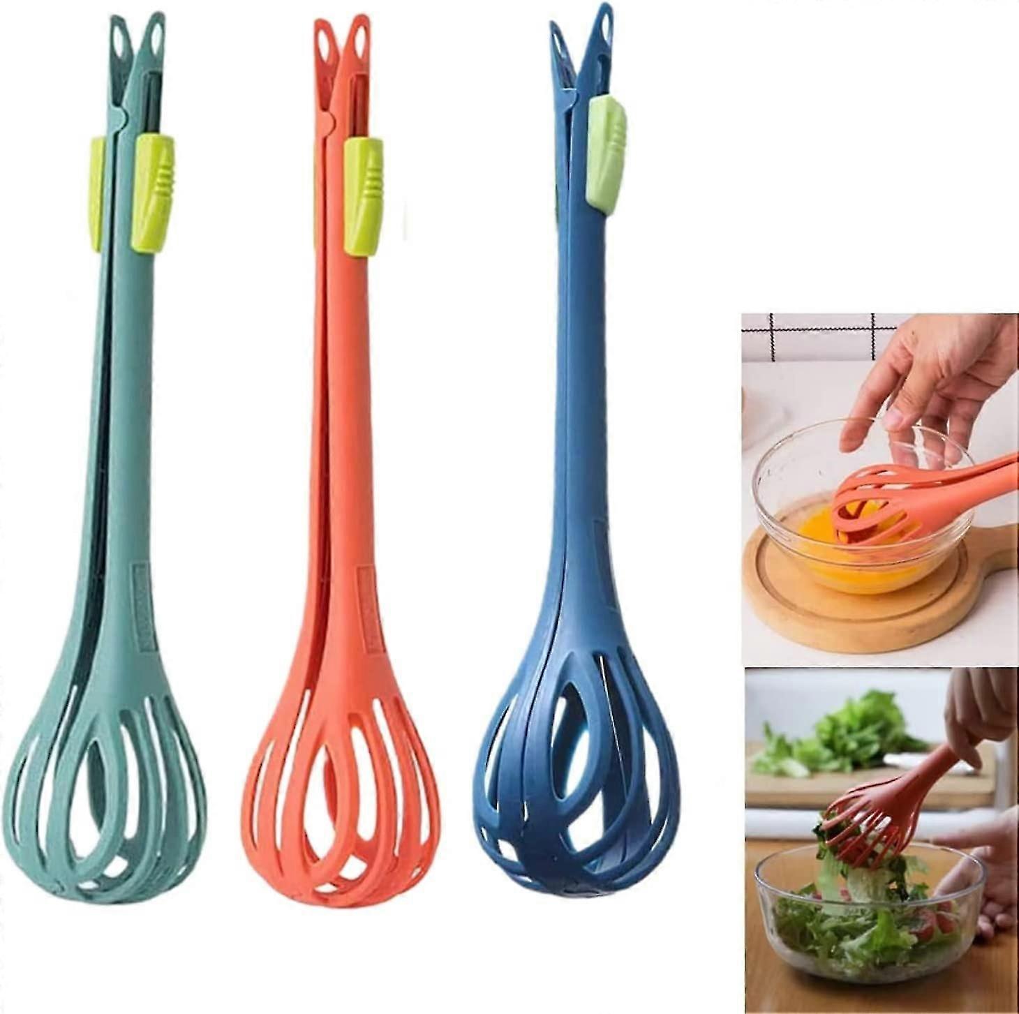 2 In 1 Whisk, Food Clip Egg Whisk, 3pcs Multifunctional Egg Beater, Manual Egg Whisk, Pasta Spaghetti Tongs