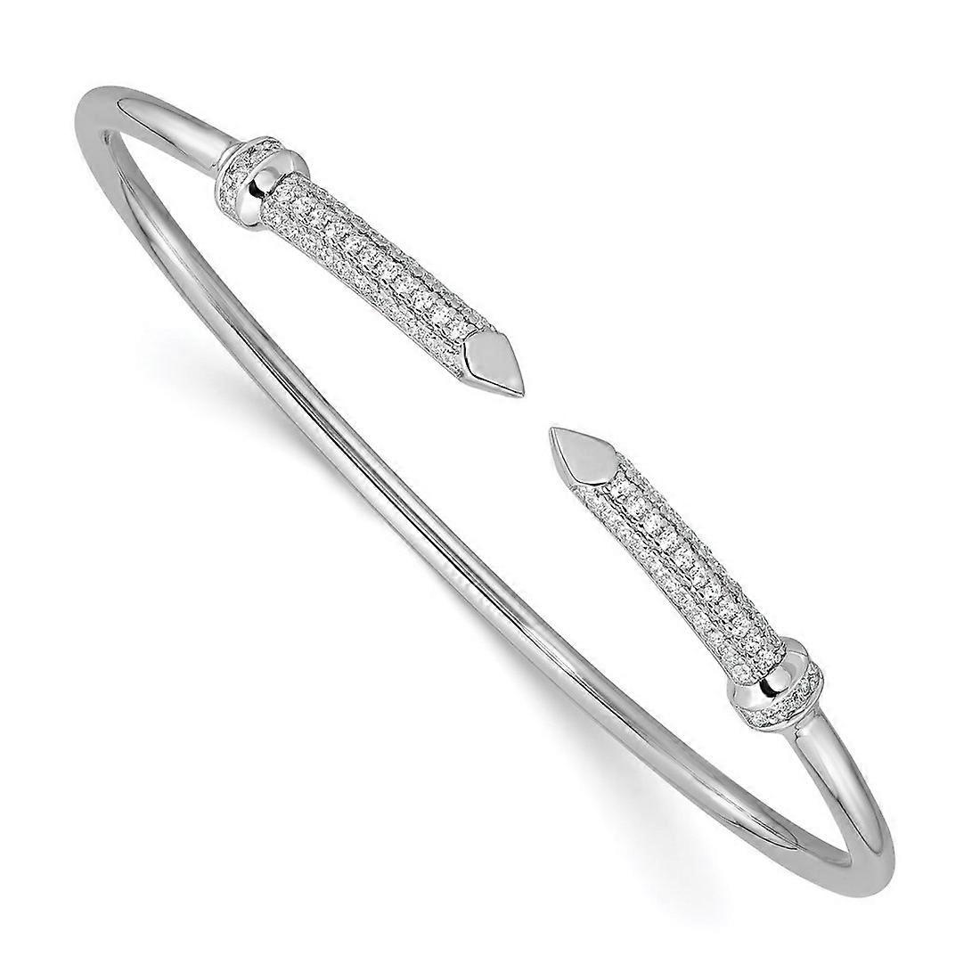 2.5mm 925 Sterling Silver Rhodium Plated Cubic Zirconia Pointed Flexible Cuff Stackable Bangle Bracelet-Cuff-Bracelet fo