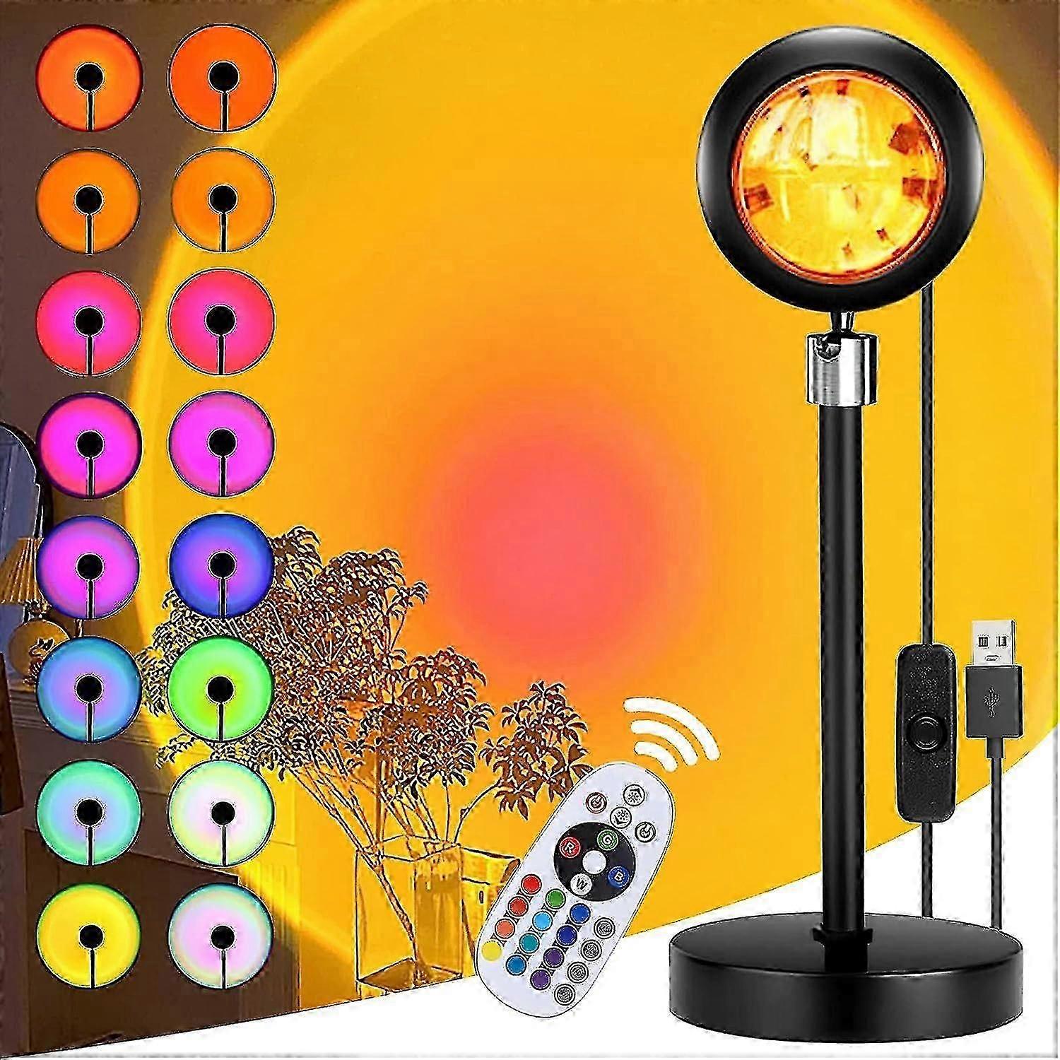 サンセットランプ、ホーム装飾プロジェクターライト16色4モード、色替えランプ太陽光プロジェクションギフト子供のための