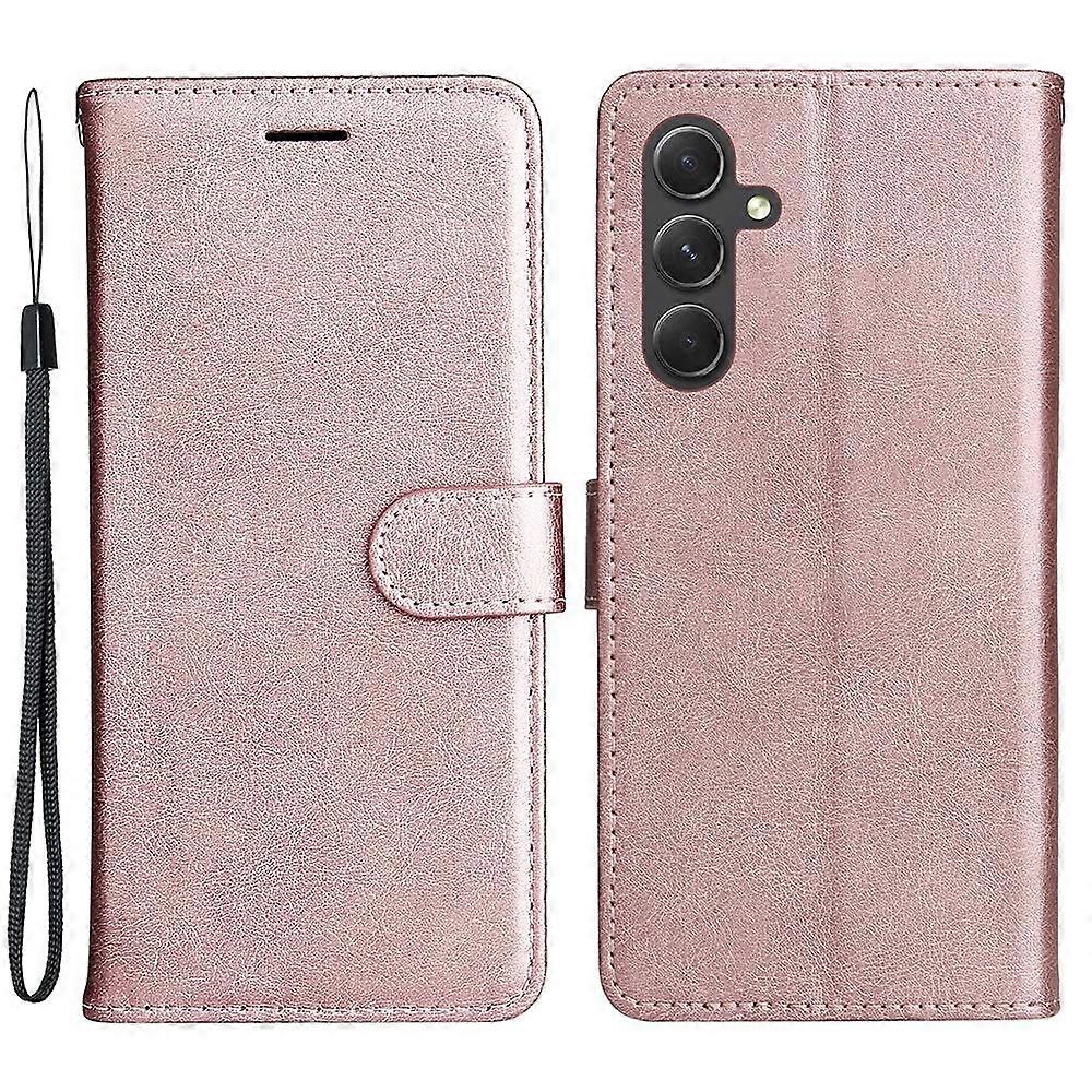 For Samsung Galaxy A55 5G Case Solid Color Leather Mobile Cover Wallet Stand with Strap