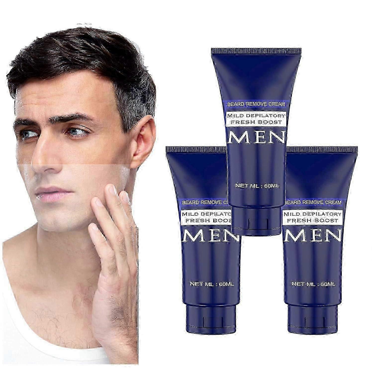 1-3pcs Men's Permanent Hair Beard Removal Cream, Permanent Hair Removal Cream for Men, Mild Depilatory Fresh Boost Men's Beard Hair Removal