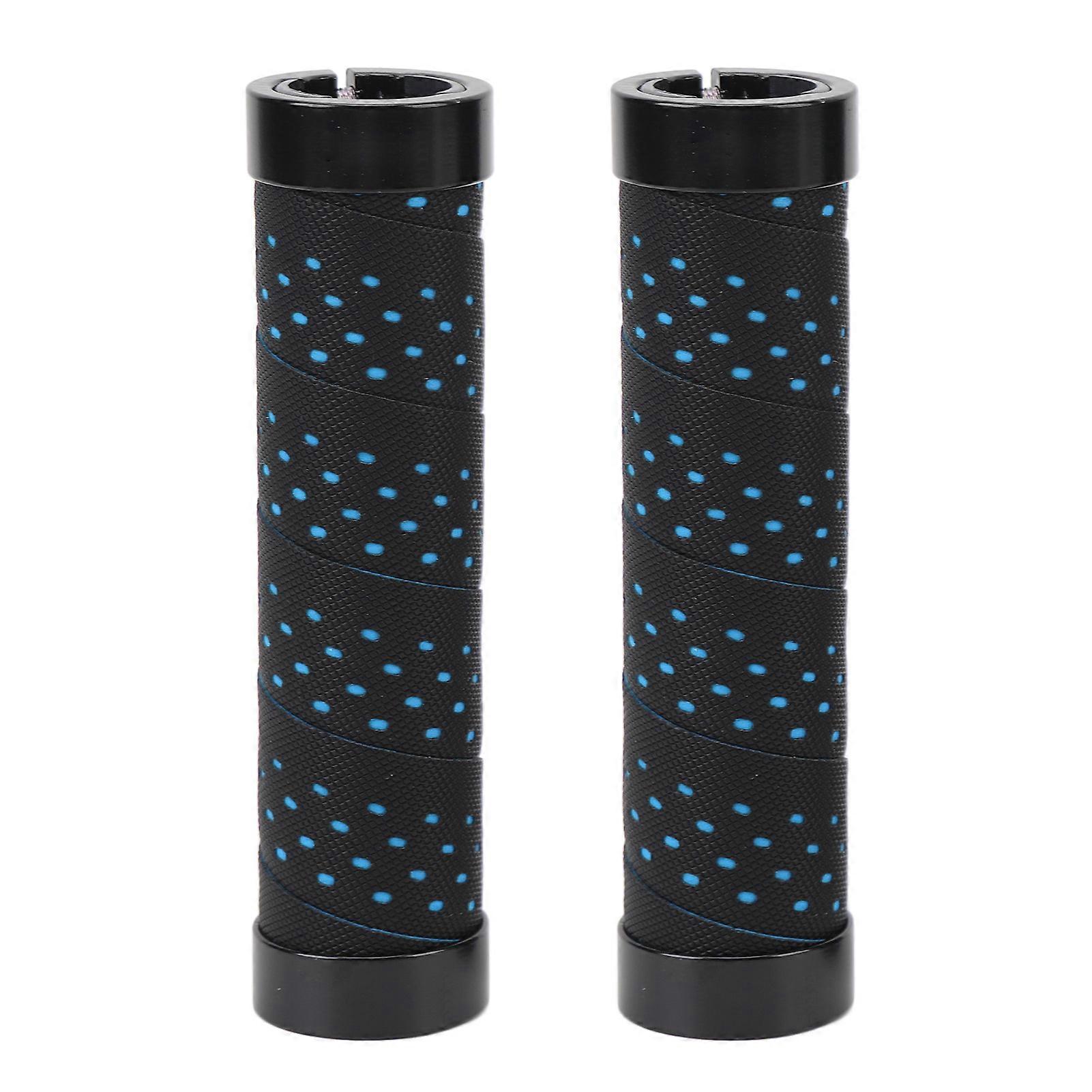 2 Set Cycle Handlebar Grip Set Anti Slip Dual Locking PU Comfortable Cycle Handle Grip Set 22.2mm Black with Blue Base 
