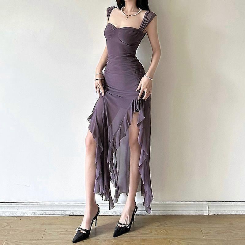 Kadın Straplez Örgü Elbise Zarif Kolsuz Yüksek Yırtmaçlı Bodycon Elbise
