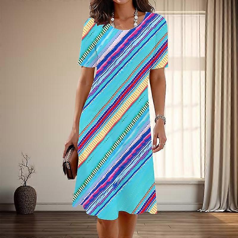 Női Divat Kecses vonal Minta Nyomtatott Nyár Tavasz Rövid ujjú O-nyak Hétköznapi ruhák