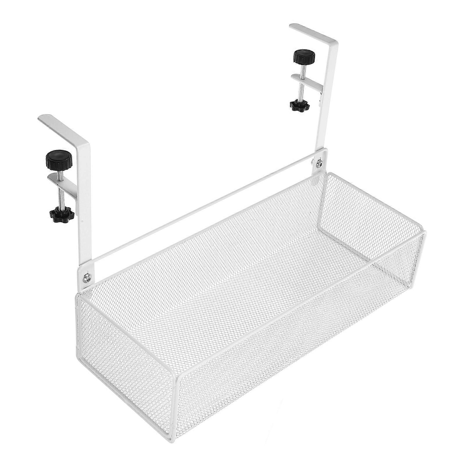 Adjustable Under Desk Wire Basket Organizer White Document Holder for Office Clutter Free Workspace File Storage Solution