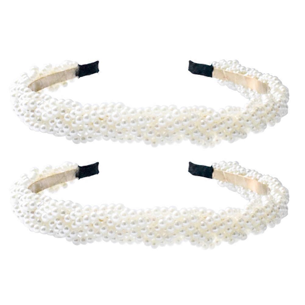 Elegant Simulation Pearls Headband for Home Zinc Alloy White Color 2pcs