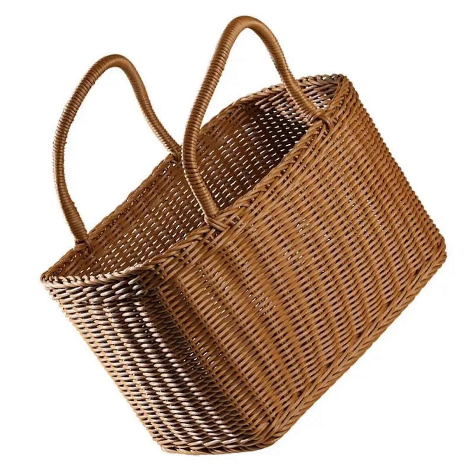 Picnic basket Woven with handle, rectangular, rattan, Handwoven 36X35X19CM Brown