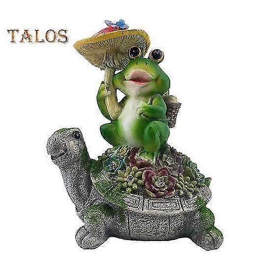 Frog Ornament with Mushroom Umbrella Sitting On Succulent Turtle Resin Craft Solar powered Animal Model Light Garden Patio Lawn Yard Decoration