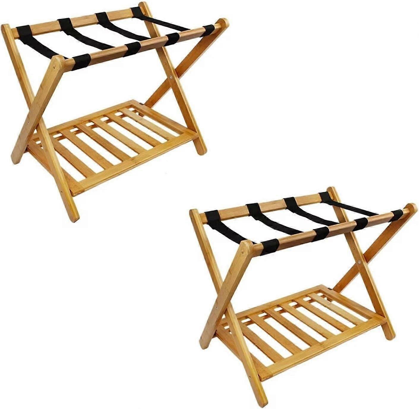 Bamboo Pannier Rack, Suitcase Stand, Foldable Luggage Rack (Yellow)