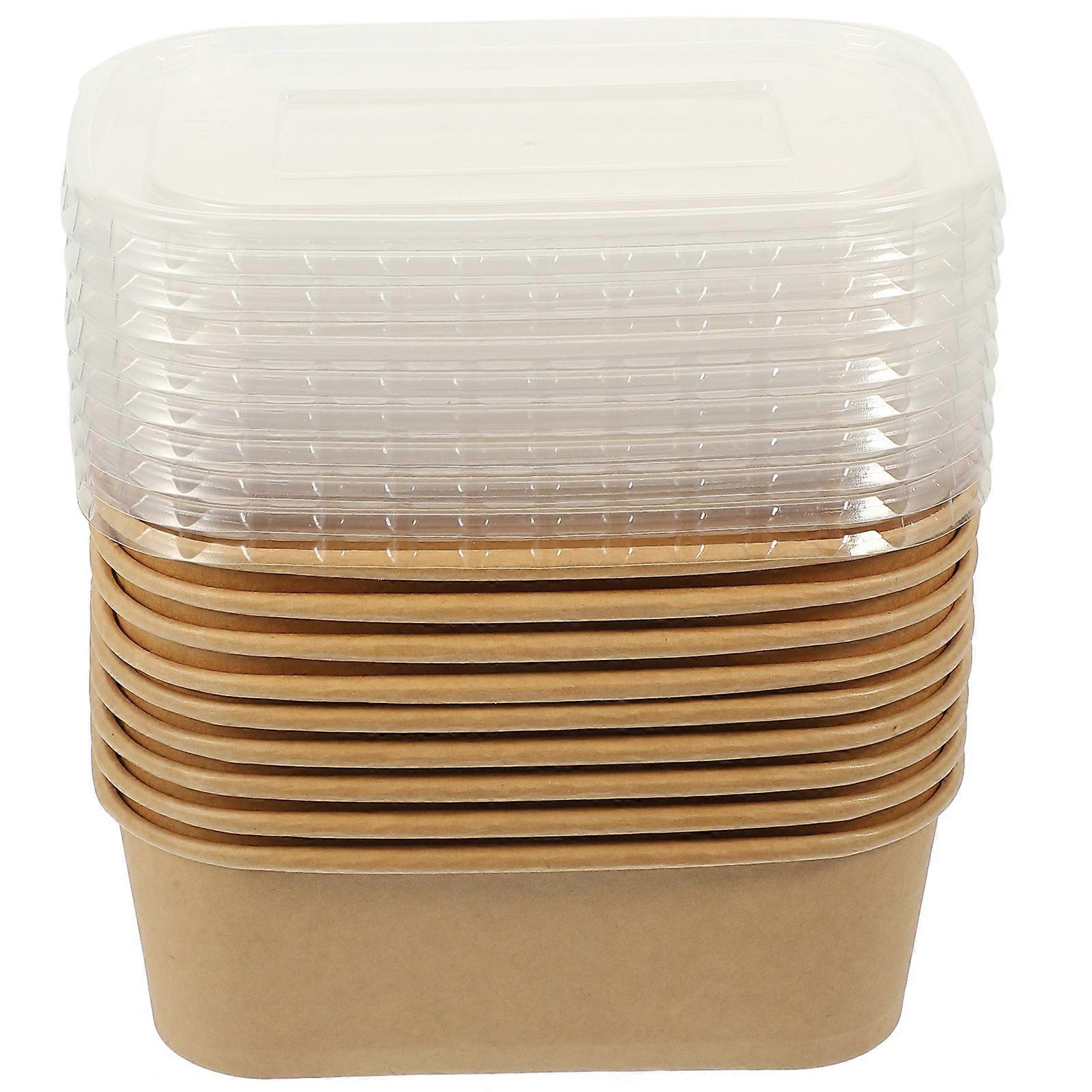 Rectangle Take Out Food Containers Kraft Paper Food Boxes Catering Khaki 17X12X5.8CM Grease Barrier 10 Sets