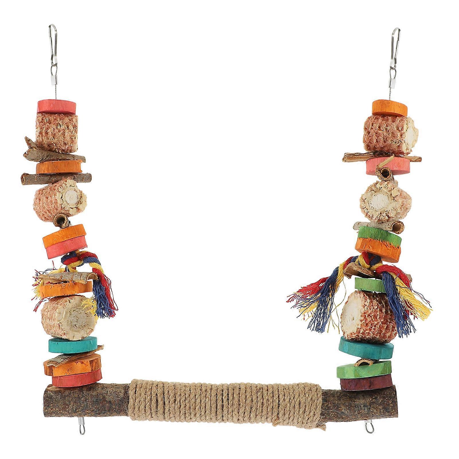 Parrot Swing Toy Parrot Hanging Swing Wooden Bird Plaything Hanging Swing Parakeets Cockatiels Swing 1Set