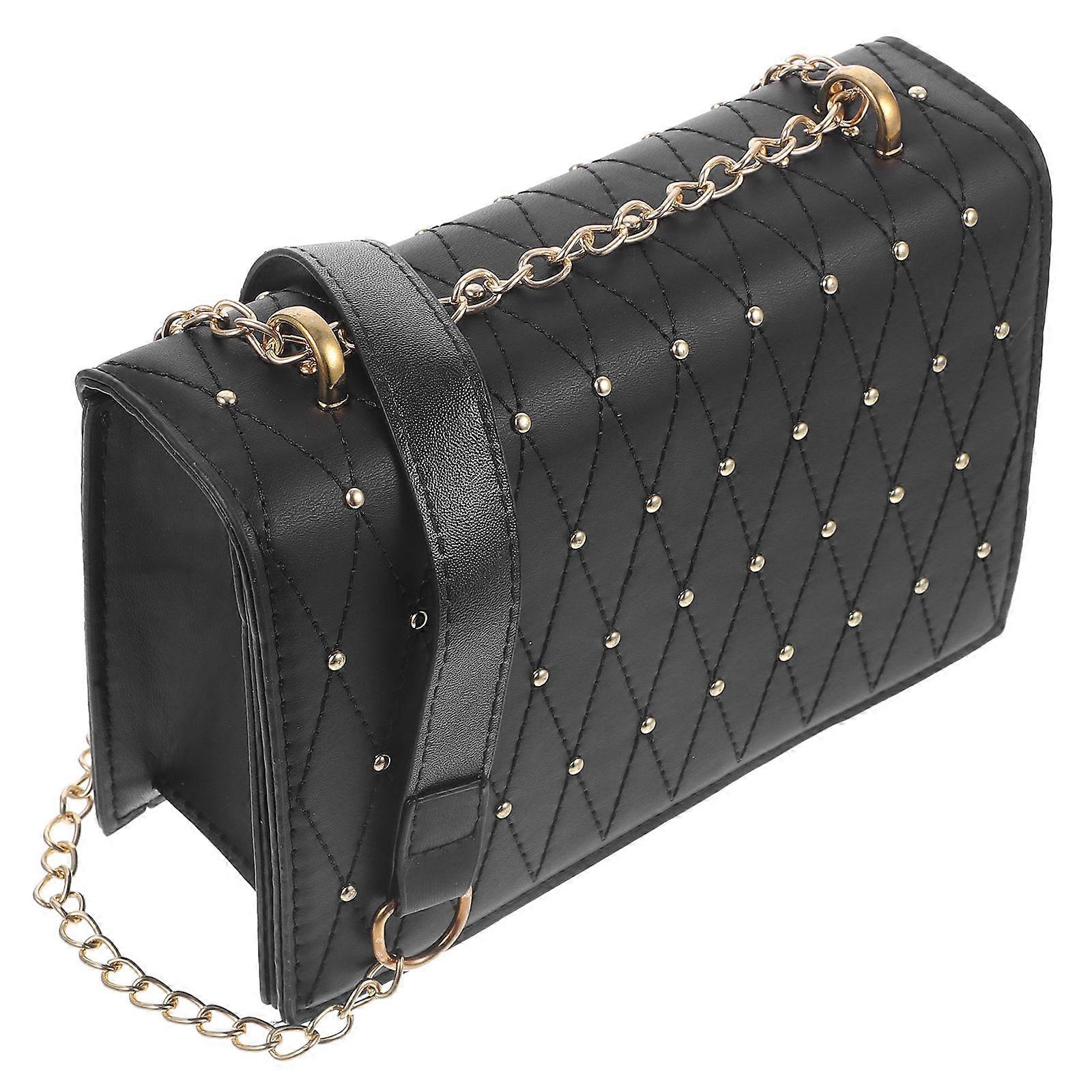 Trendy Shoulder Bag Rivet Crossbody Purse PU Leather Material Black Color For Going Out 10.22x5.89x1.18inch 1Pc
