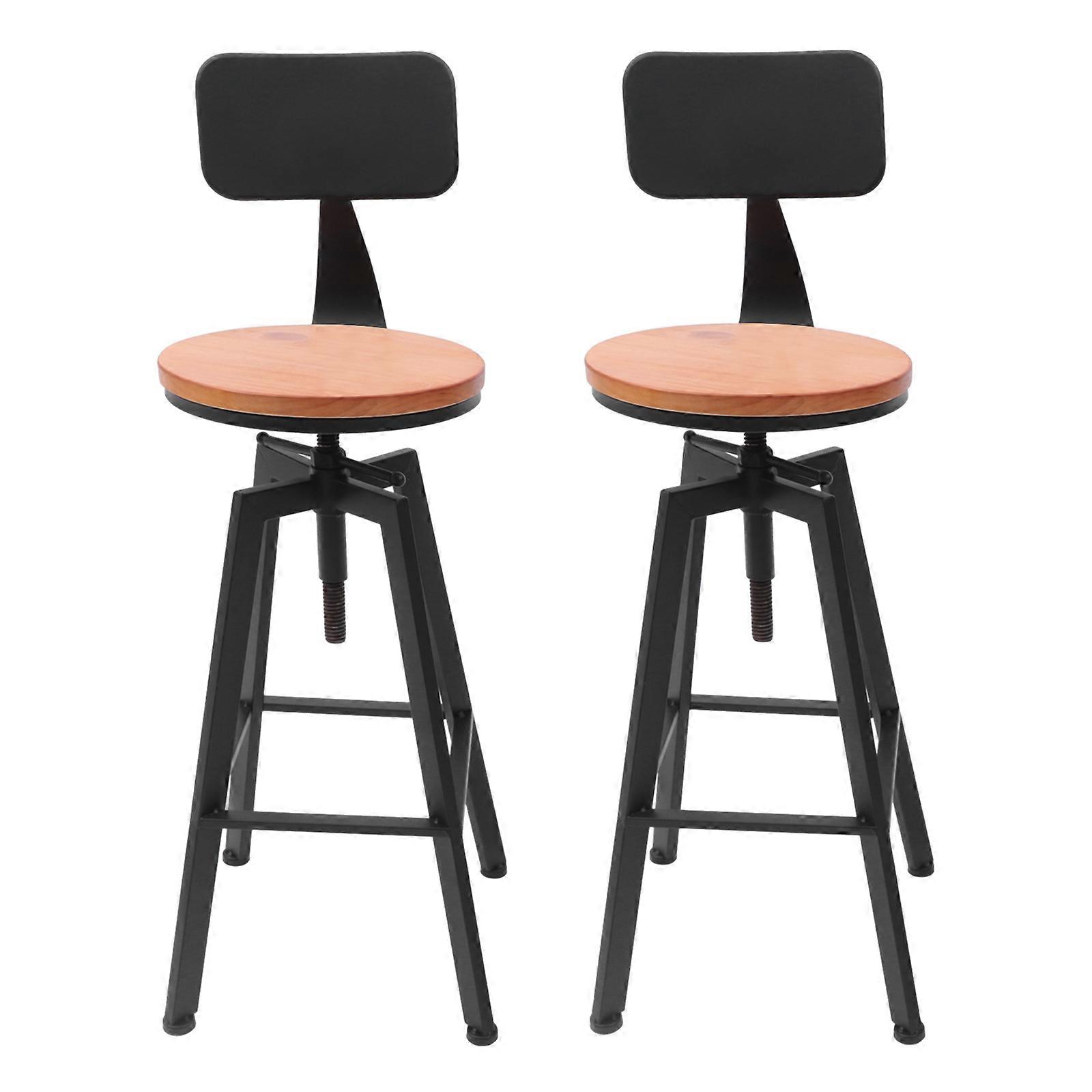 ​Set of 2 Rustic Industrial Bar Stool Wood Metal Stool, Adjustable Height Height Bar Chair with Backrest