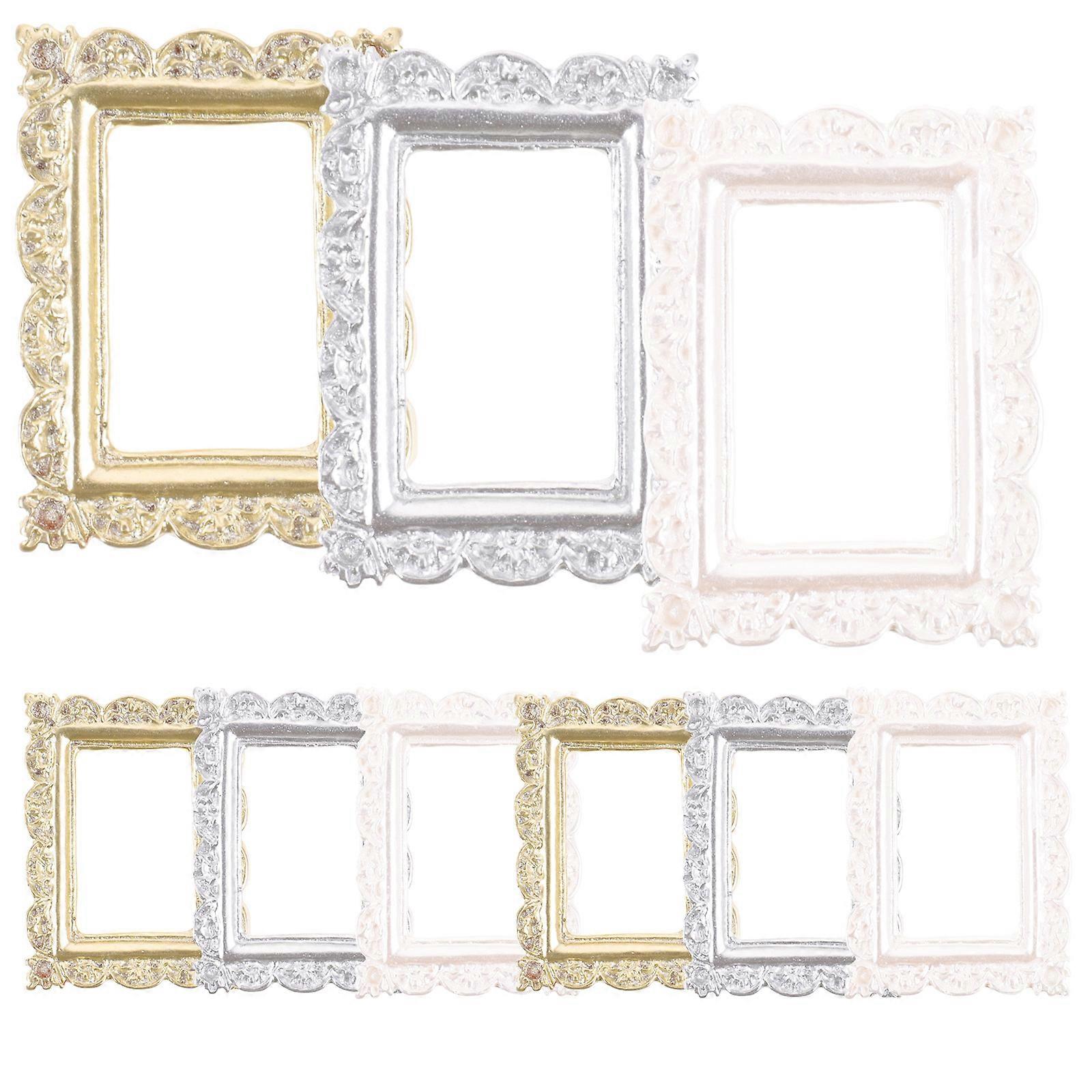 Mini Resin Photo Frame Craft Diy Phone Case Decor Miniature Retro Style Assorted Color 3.90X2.90X0.40cm 9Pcs