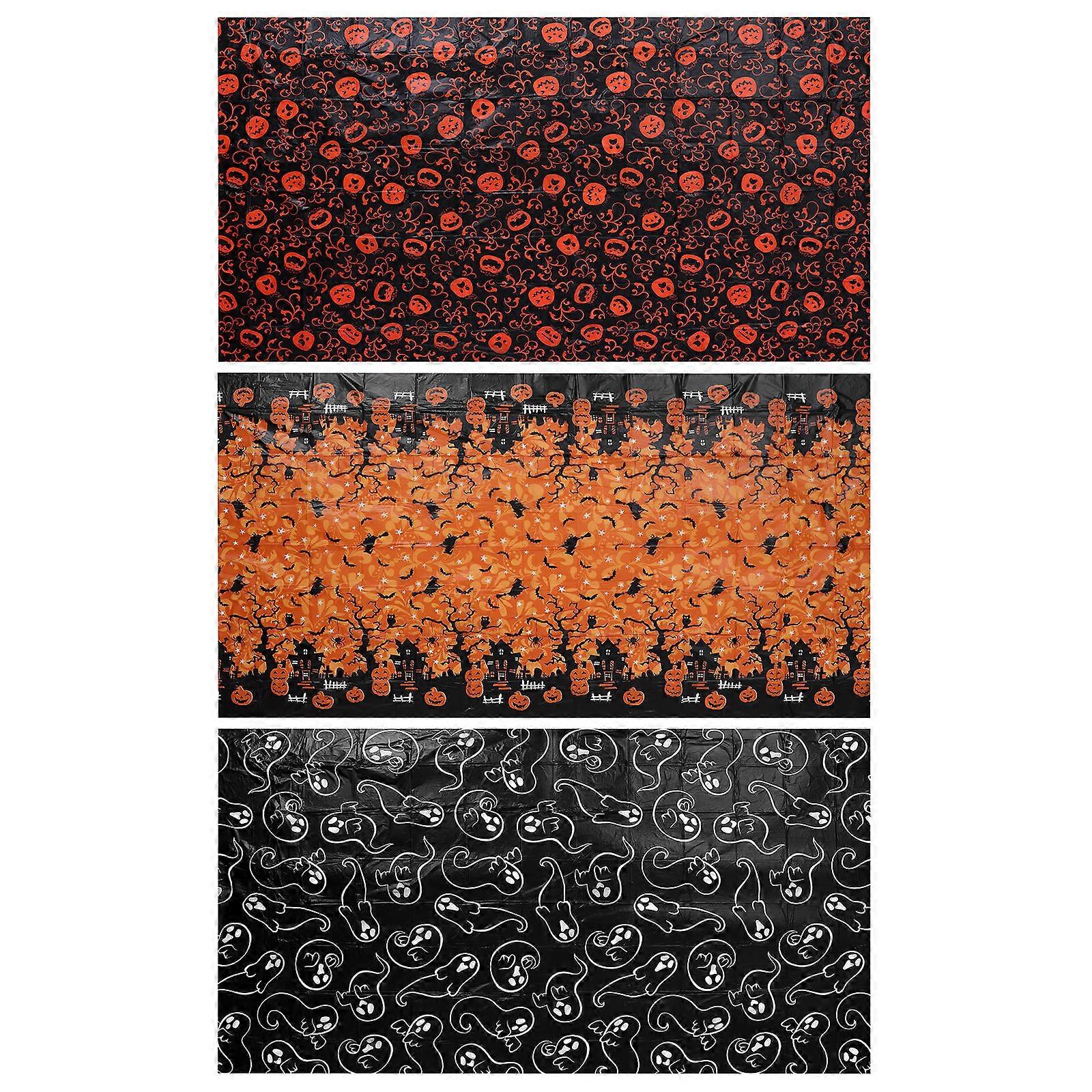 3pcs Halloween Tablecloth with Pumpkin and for Party Supplies – Stain Resistant, Easy Storage