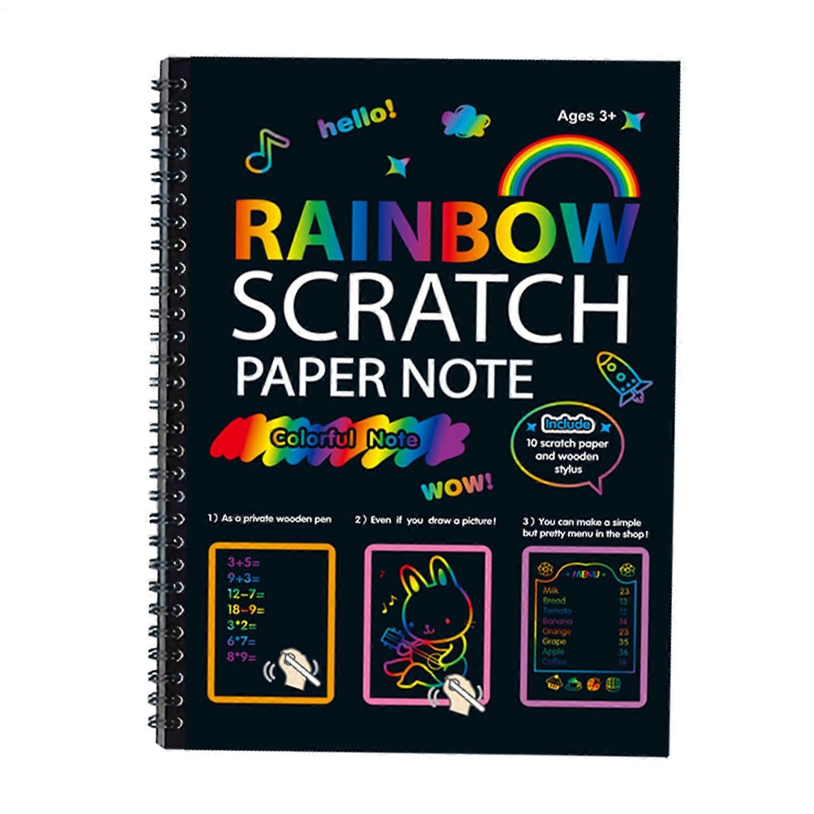 Scratch Pad - Rainbow Scratch Paper 6.4 x 9 Inches, 100 Sheets, Mini Notes for Kids Crafts with Wooden Needle Included